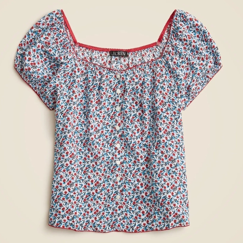 J. Crew Cap-sleeve top poppy crepe de chine size XS peasant square neck CI528 - Picture 2 of 10